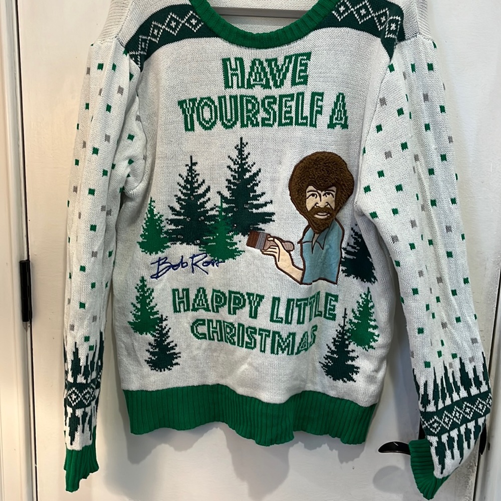 Spencer’s Bob Ross “Happy Little Christmas “ Sweater